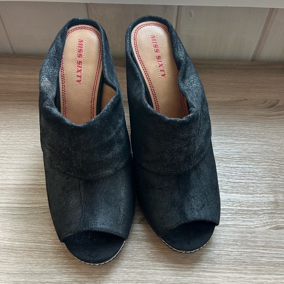 Miss Sixty Women’s Italian Distressed Suede Open Toe Heels - Picture 6 of 8